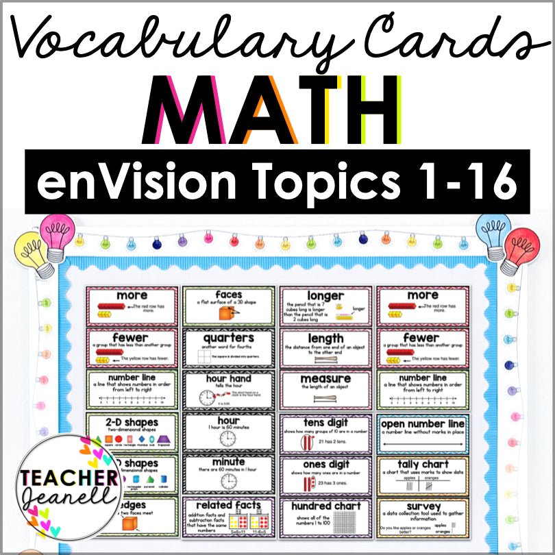 Math Vocabulary Cards Topics 1-16 Supplement - Teacher Jeanell