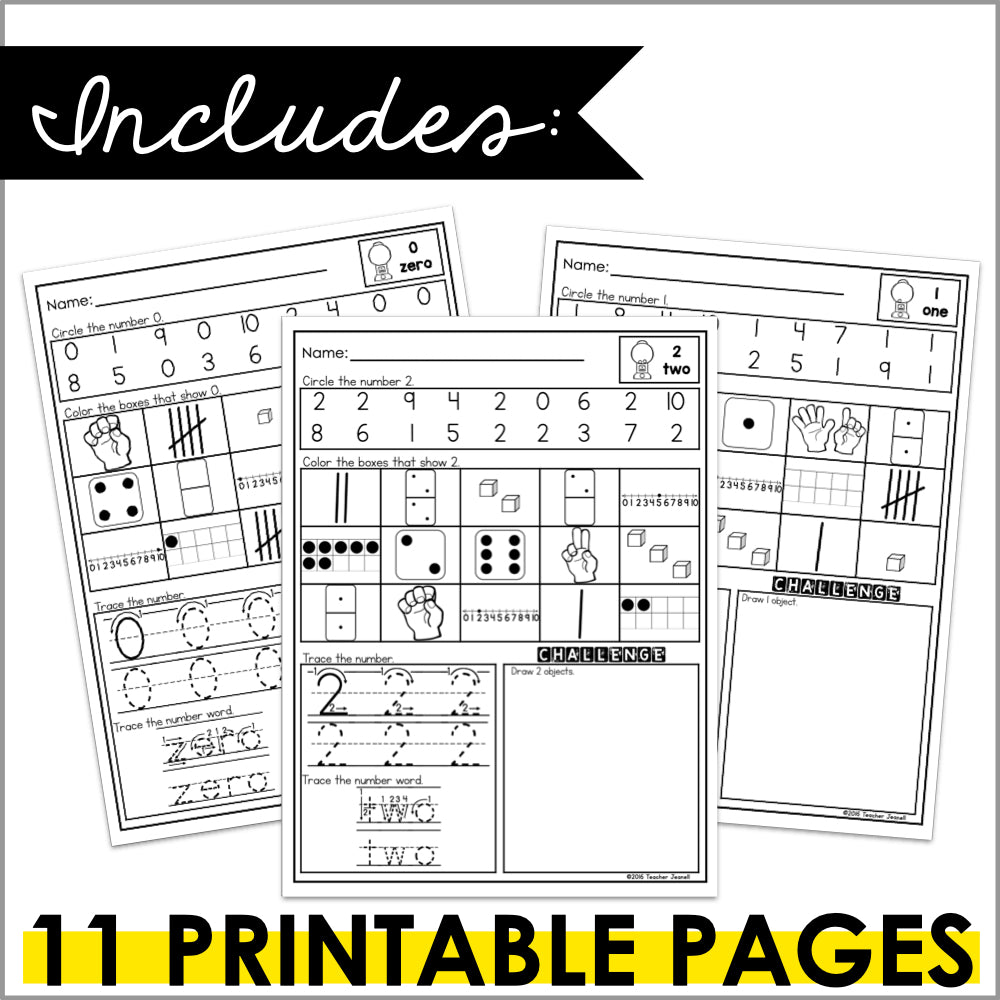 Number Sense Worksheets 0-10 - Teacher Jeanell
