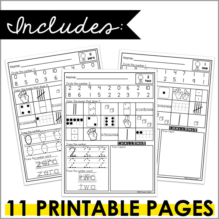 Number Sense Worksheets 0-10 - Teacher Jeanell