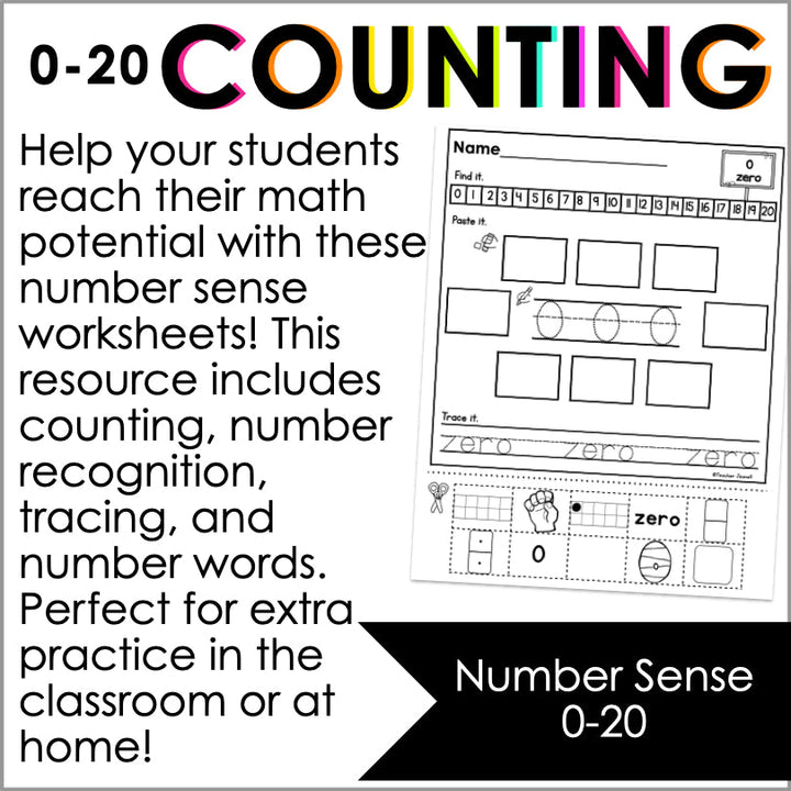 Number Sense Worksheets 0-20 - Teacher Jeanell