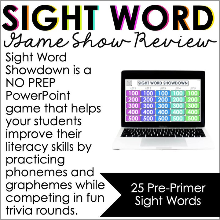 PrePrimer Sight Words Powerpoint Trivia Game | Phonemic Awareness Game - Teacher Jeanell