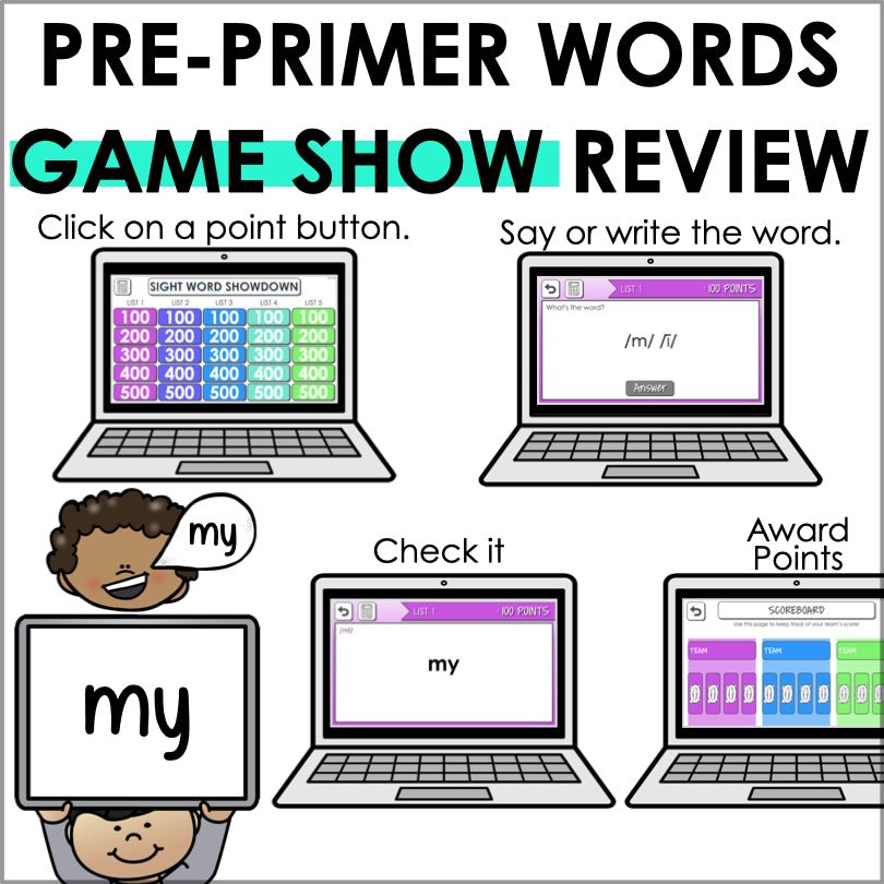 PrePrimer Sight Words Powerpoint Trivia Game | Phonemic Awareness Game - Teacher Jeanell