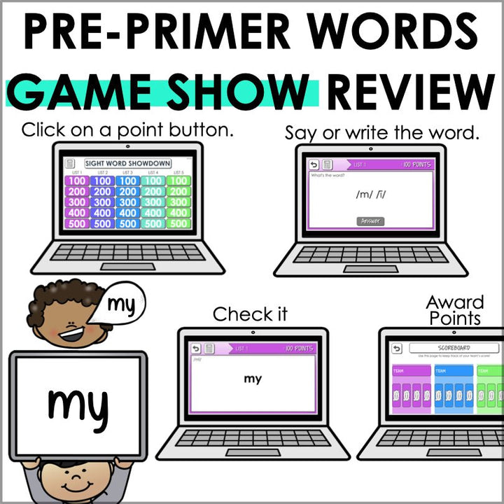PrePrimer Sight Words Powerpoint Trivia Game | Phonemic Awareness Game - Teacher Jeanell