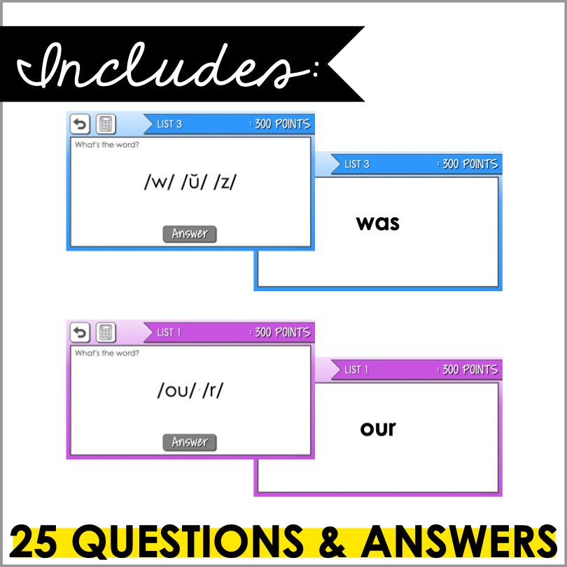 Primer Sight Word Powerpoint Trivia Game | Phonemic Awareness Game - Teacher Jeanell