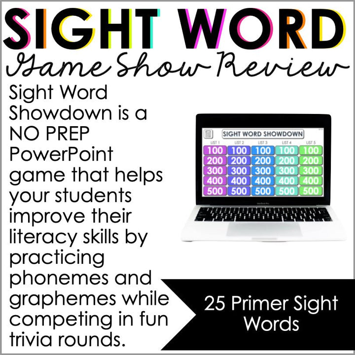Primer Sight Word Powerpoint Trivia Game | Phonemic Awareness Game - Teacher Jeanell