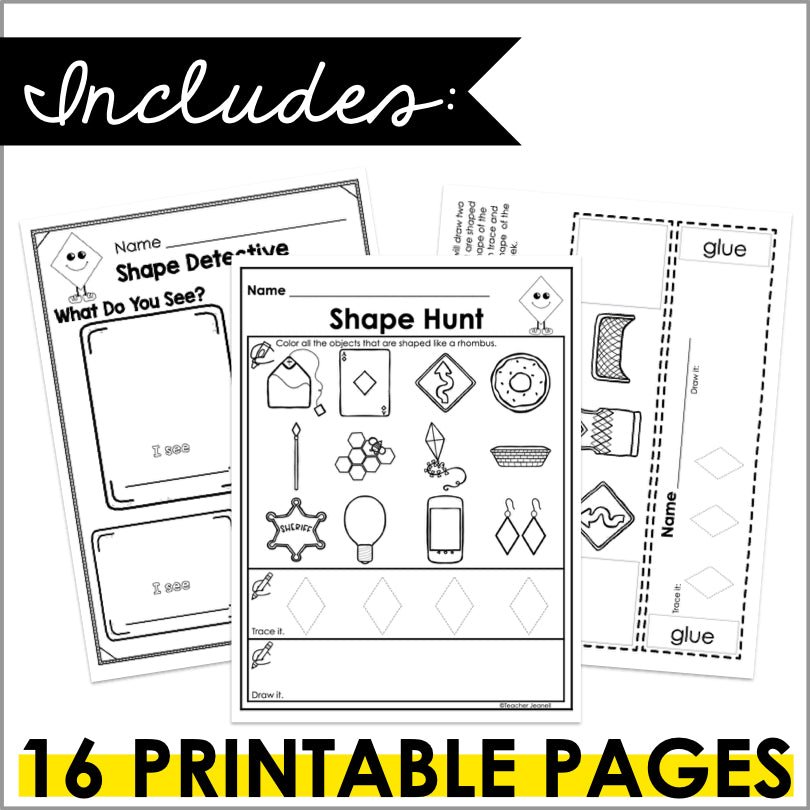 Rhombus | Diamond | 2D Shapes Worksheets | Shape Recognition - Teacher Jeanell