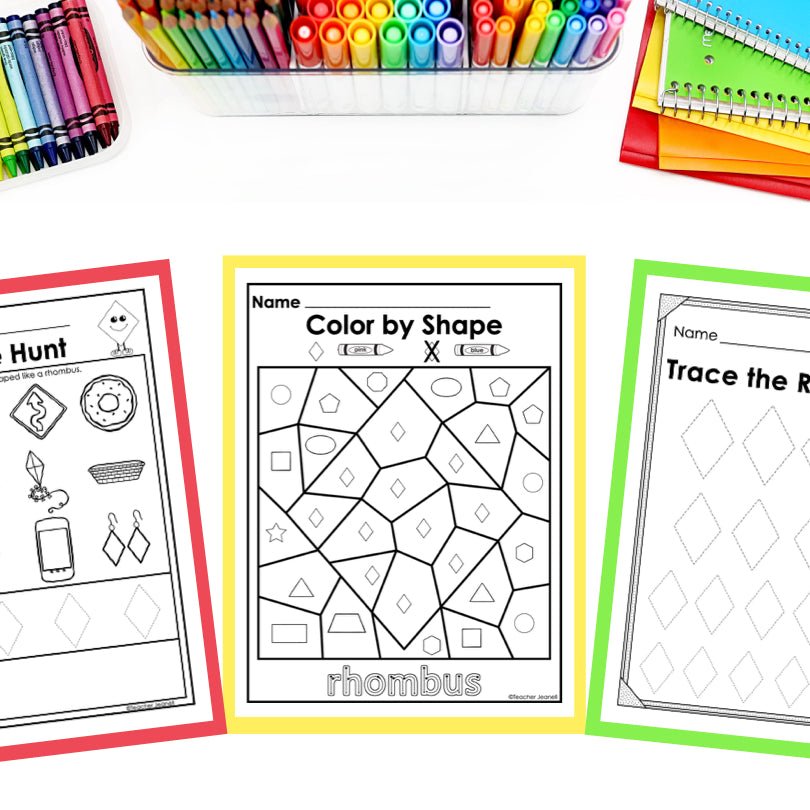 Rhombus | Diamond | 2D Shapes Worksheets | Shape Recognition - Teacher Jeanell