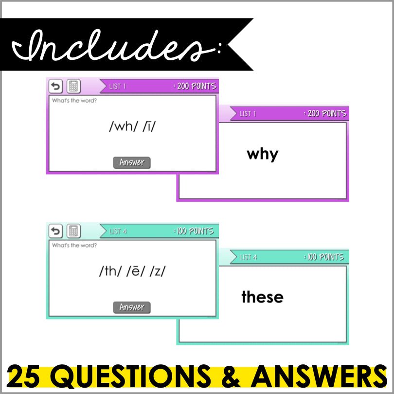 Second Grade Sight Word Powerpoint Trivia Game | Phonemic Awareness Game - Teacher Jeanell