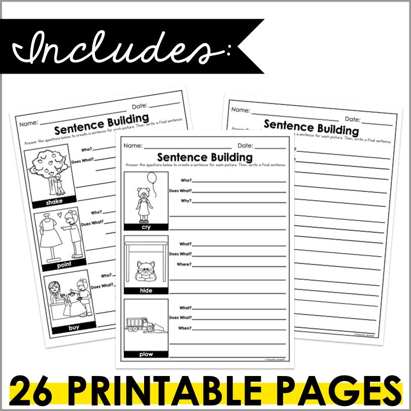 Sentence Structure Worksheets - Action Verbs - Teacher Jeanell