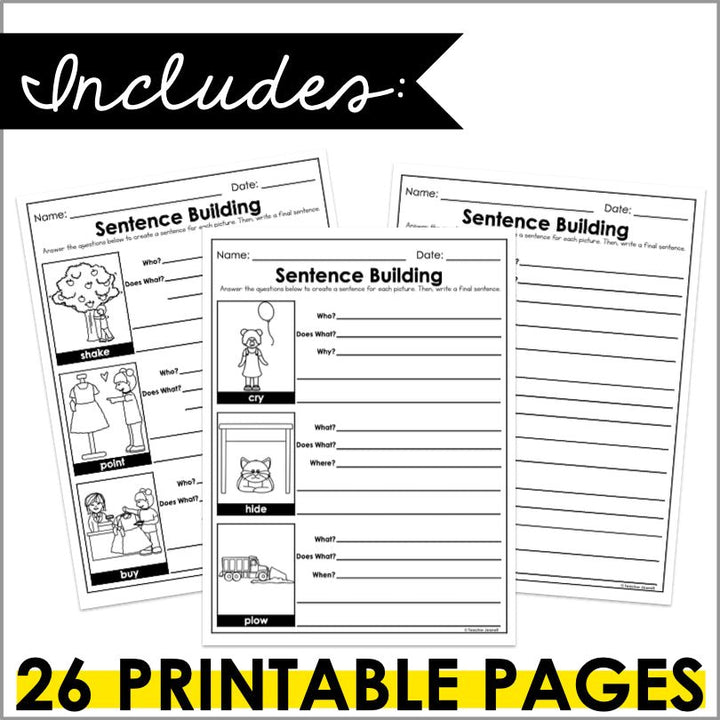 Sentence Structure Worksheets - Action Verbs - Teacher Jeanell