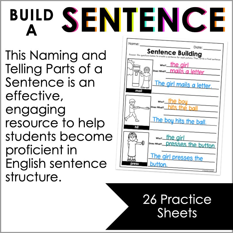 Sentence Structure Worksheets - Action Verbs - Teacher Jeanell