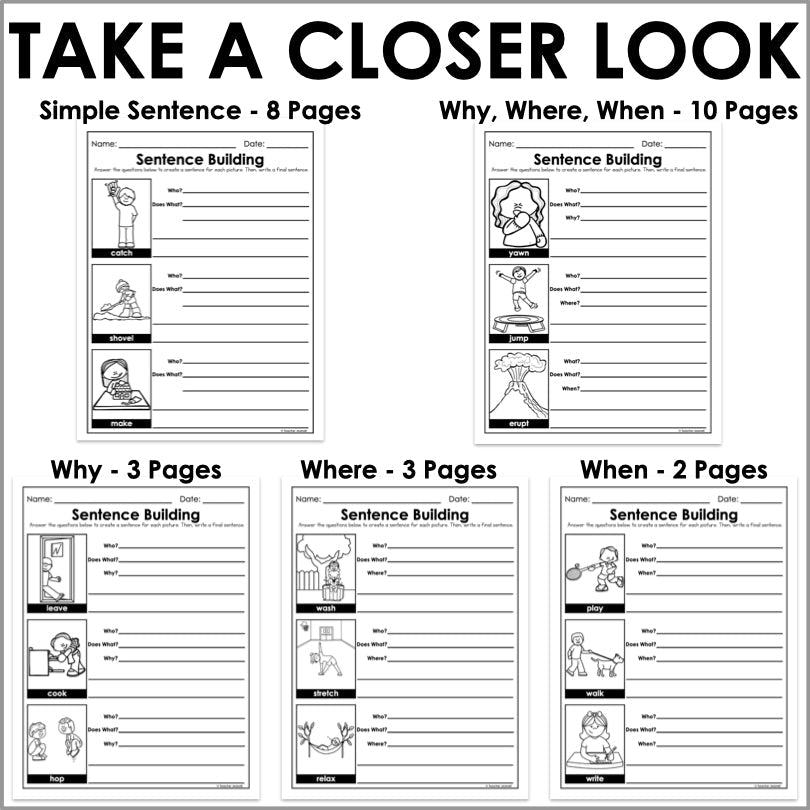 Sentence Structure Worksheets - Action Verbs - Teacher Jeanell