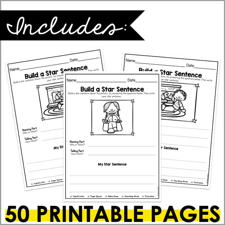 Sentence Writing Fall - Naming and Telling Parts - Sentence Structure - Teacher Jeanell