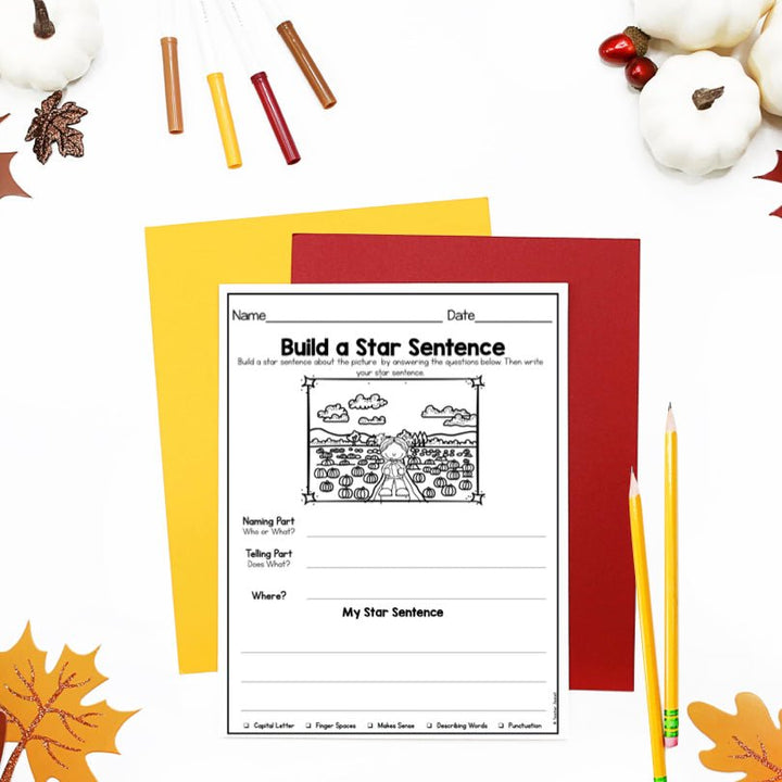 Sentence Writing Fall - Naming and Telling Parts - Sentence Structure - Teacher Jeanell