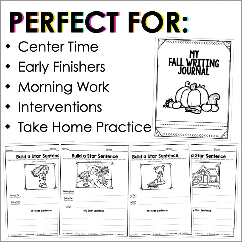 Sentence Writing Fall - Naming and Telling Parts - Sentence Structure - Teacher Jeanell