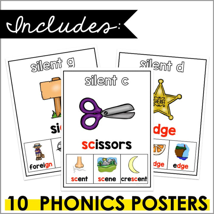 Silent Letters Posters | Silent Letter Combinations Poster Set | Phonics Posters - Teacher Jeanell