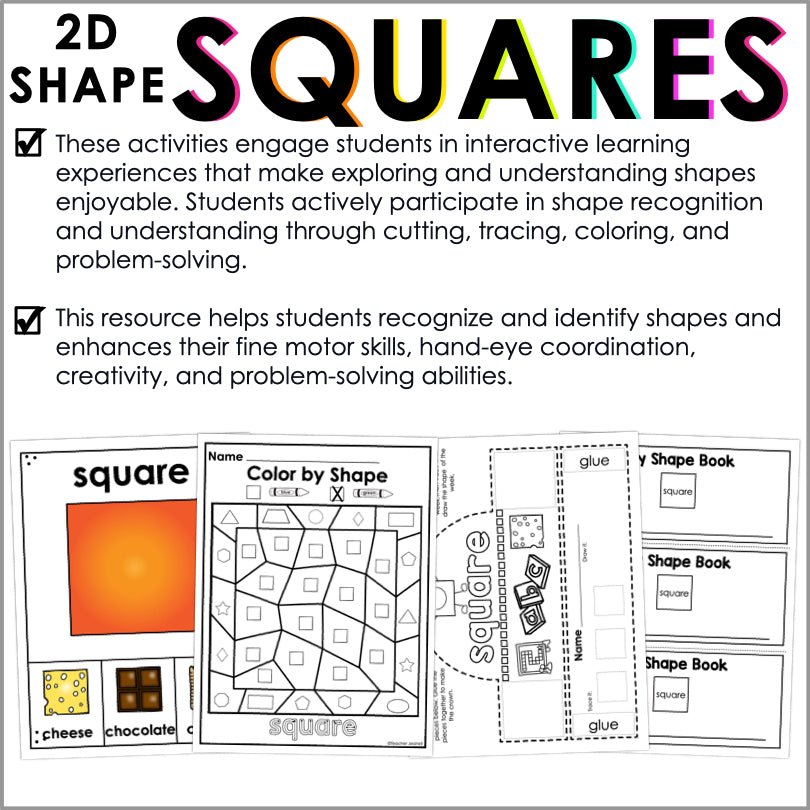 Square | 2D Shapes Worksheets | Shape Recognition - Teacher Jeanell