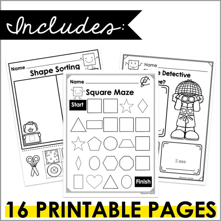 Square | 2D Shapes Worksheets | Shape Recognition - Teacher Jeanell