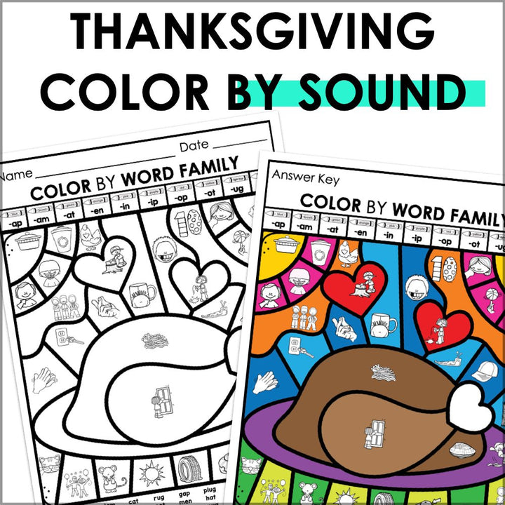 Thanksgiving Color by Code Phonics Worksheets | Thanksgiving Coloring Pages - Teacher Jeanell