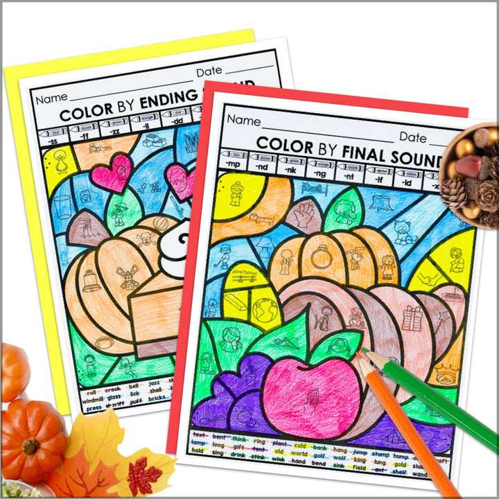 Thanksgiving Color by Code Phonics Worksheets | Thanksgiving Coloring Pages - Teacher Jeanell