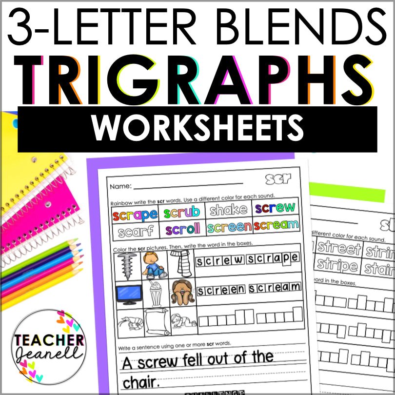 Trigraphs 3-Letter Blends Worksheets - Teacher Jeanell