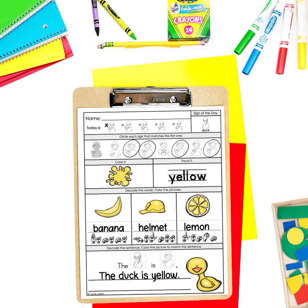 ASL Alphabet, Numbers, Colors, and Shapes Practice Bundle | Primary Student Worksheets