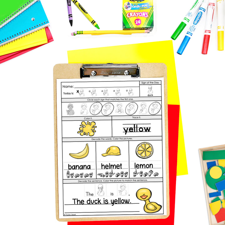 ASL Alphabet, Numbers, Colors, and Shapes Practice Bundle | Primary Student Worksheets