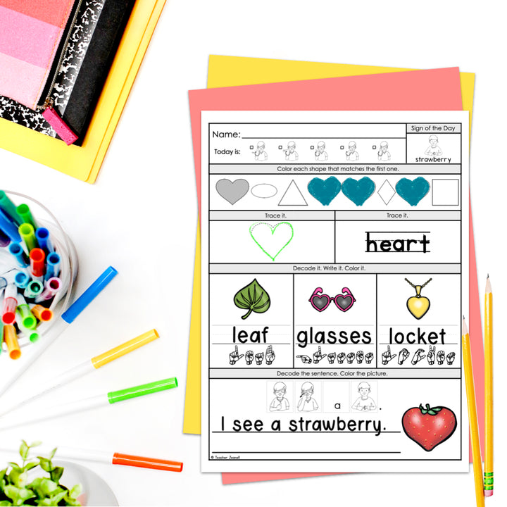ASL Alphabet, Numbers, Colors, and Shapes Practice Bundle | Primary Student Worksheets
