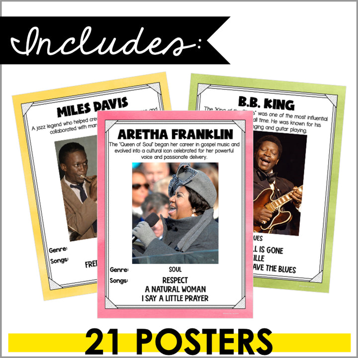 Famous Black Musicians and Singers Posters | Celebrate 20th Century Music Icons