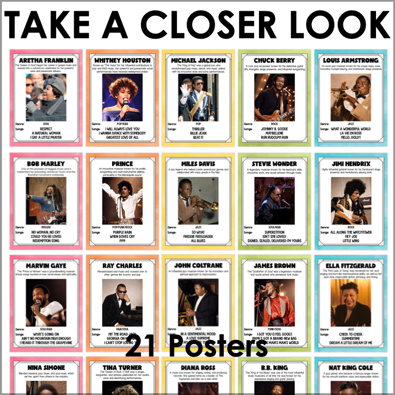 Famous Black Musicians and Singers Posters | Celebrate 20th Century Music Icons