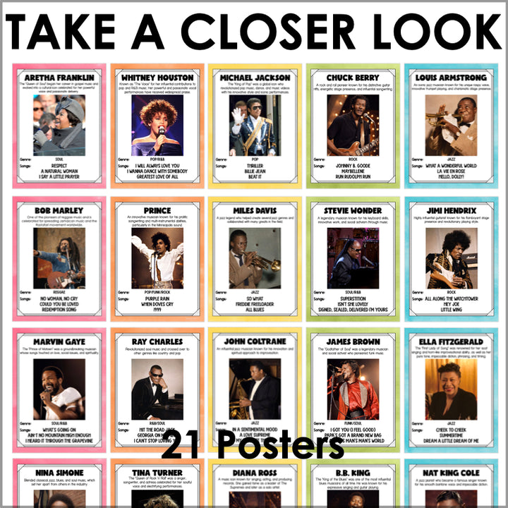 Famous Black Musicians and Singers Posters | Celebrate 20th Century Music Icons