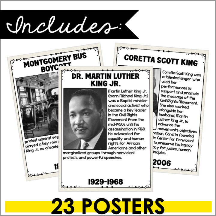 Dr. Martin Luther King Jr Bulletin Board Display, MLK Jr Day Informational Posters, Black History Month Posters