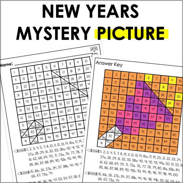 New Years Mystery Picture Hundreds Chart - New Years Math