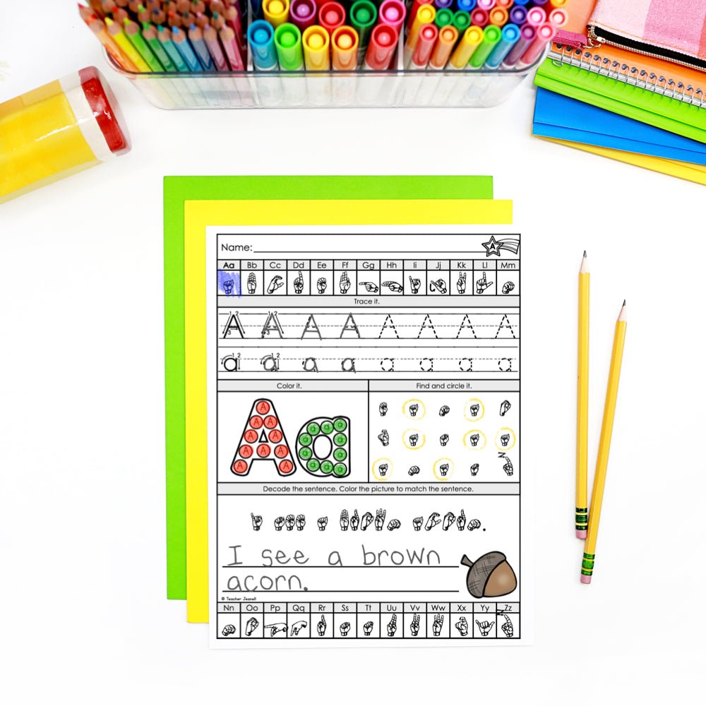 ASL Alphabet, Numbers, Colors, and Shapes Practice Bundle | Primary Student Worksheets - Teacher Jeanell