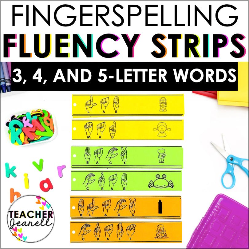 ASL Fingerspelling Fluency Strips for Three, Four, and Five Letter Words - Teacher Jeanell