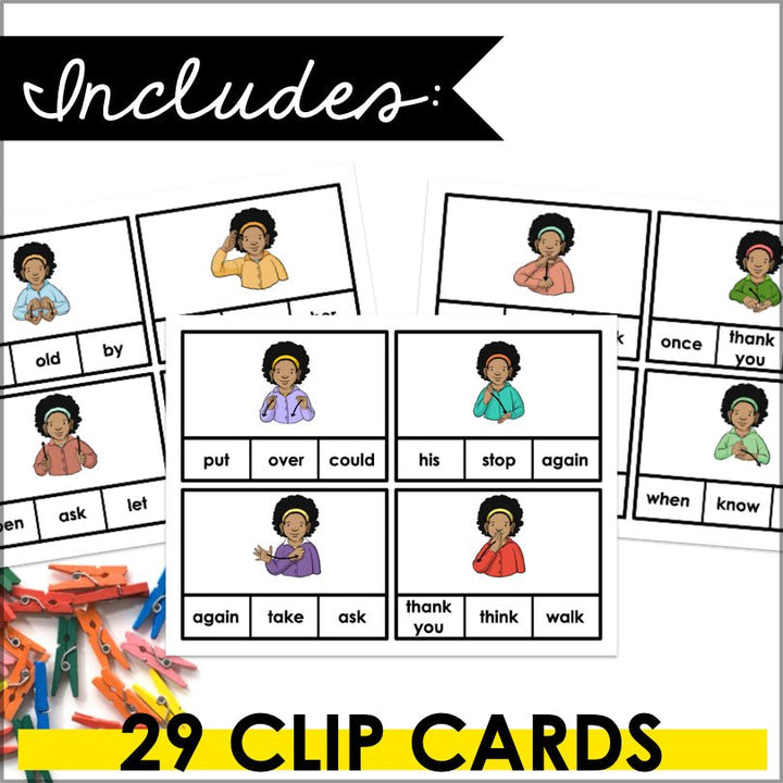 ASL First Grade Sight Words Clip Cards - Teacher Jeanell