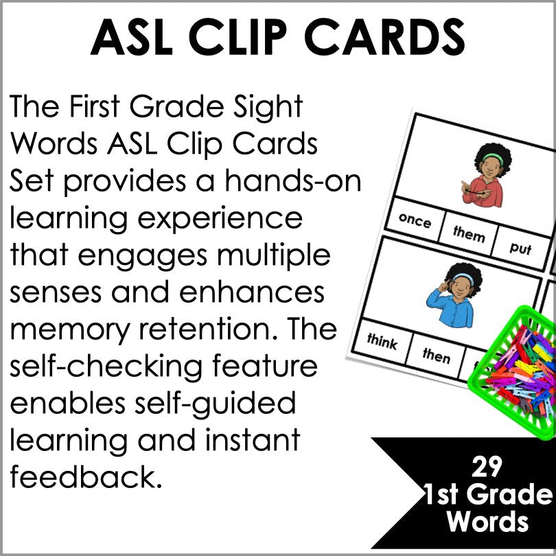 ASL First Grade Sight Words Clip Cards - Teacher Jeanell