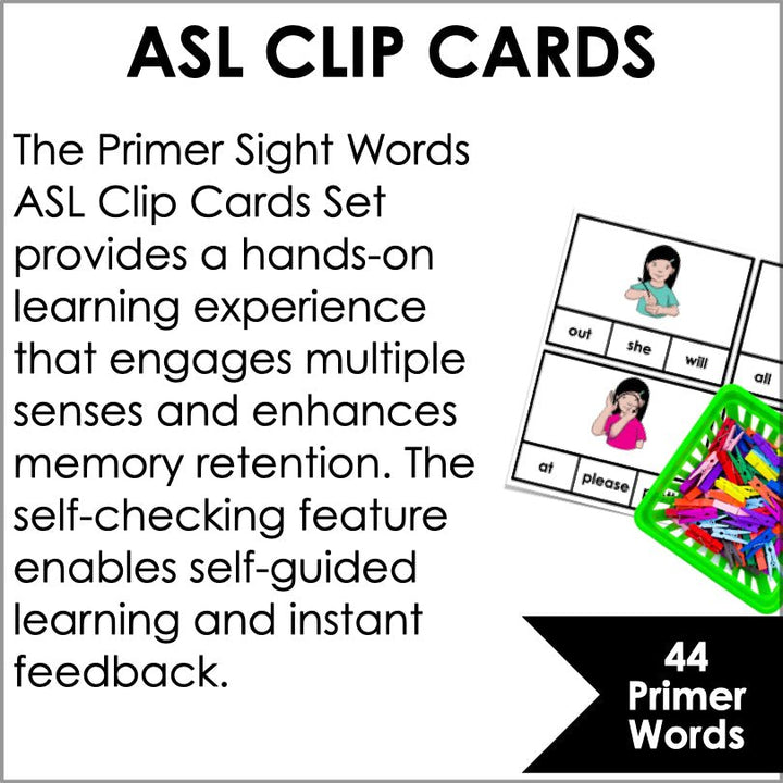 ASL Primer Sight Words Clip Cards - Teacher Jeanell