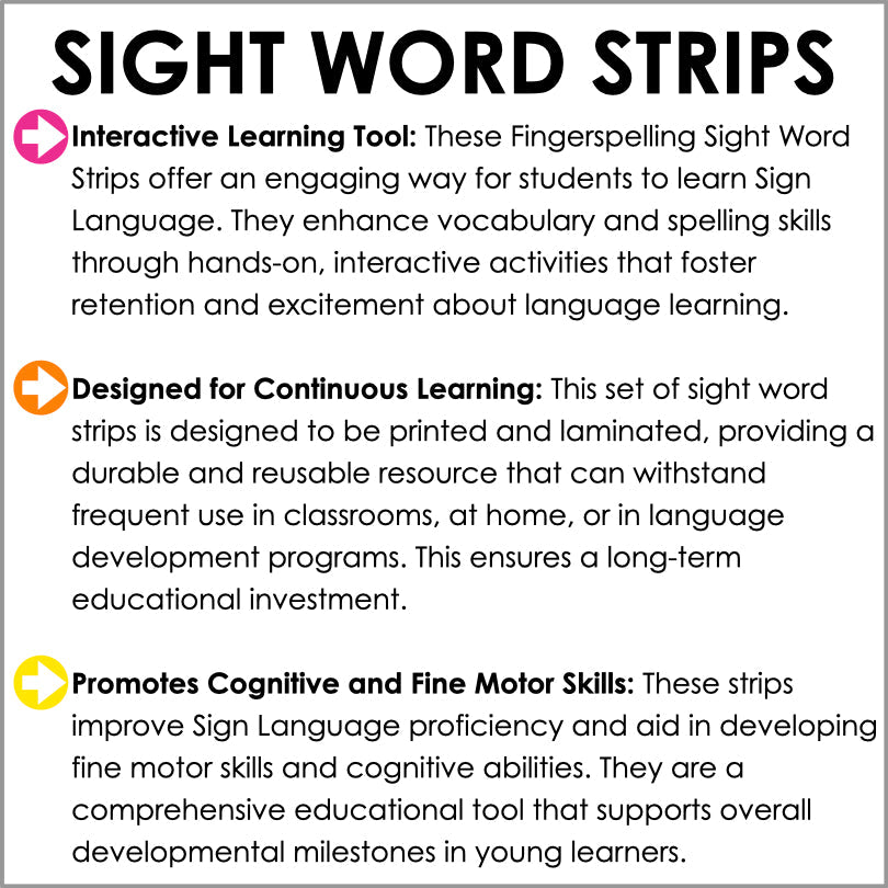 ASL Sight Word Strips | American Sign Language Fingerspelling Practice - Teacher Jeanell