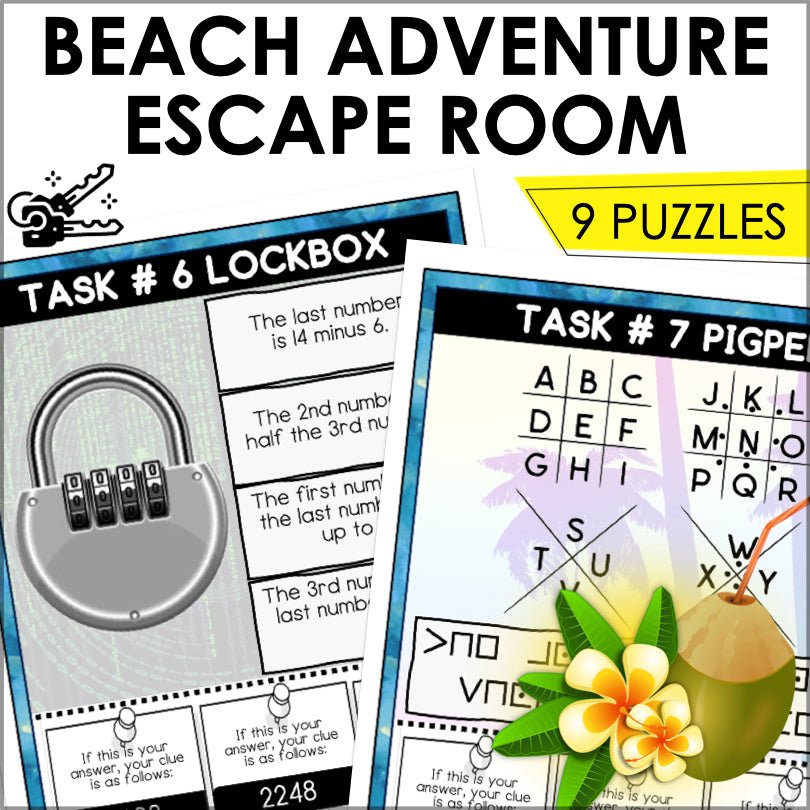 Beach Escape Room Game | Birthday Party Puzzles | Printable Escape Room Game - Teacher Jeanell