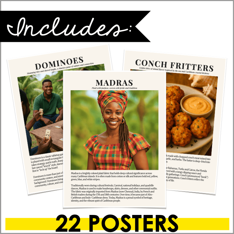 Caribbean American Heritage Month Bulletin Board Posters – Vibrant Cultural Art for Classrooms, Offices, and Homes - Real Photos - Teacher Jeanell