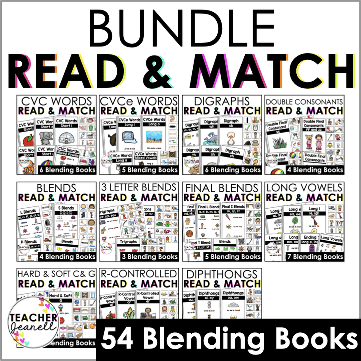Complete Phonics Blending Books Bundle | CVC, Vowels, Blends, Digraphs & More | Adapted Books - Teacher Jeanell