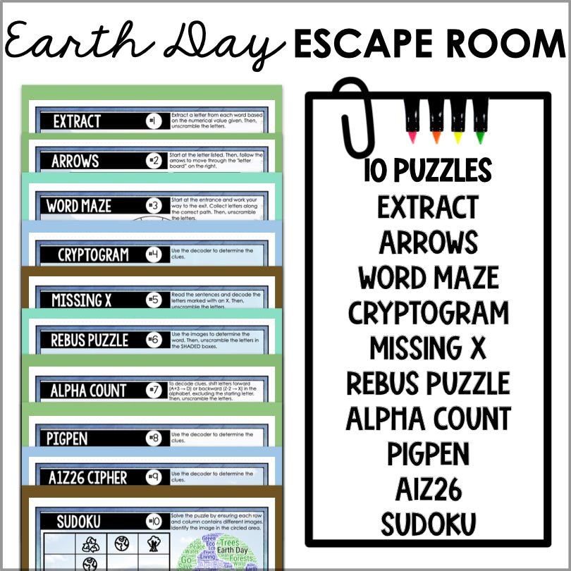 Earth Day Escape Room Game for Ages 8+ | Kids Printable Earth Day Game | Kids Puzzle Adventure Kit - Teacher Jeanell