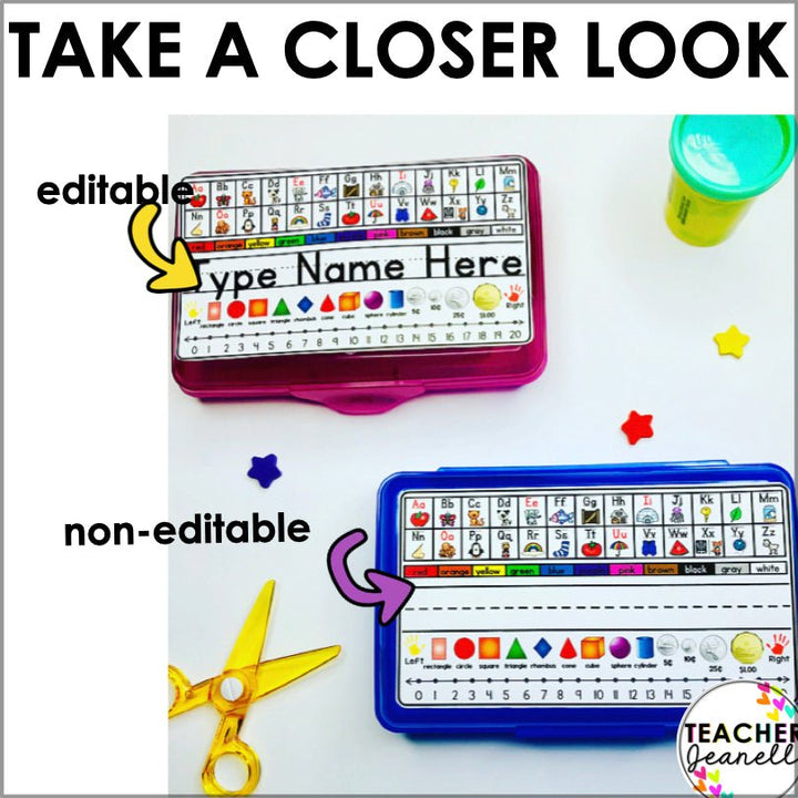 Editable Pencil Box Name Tags for Kindergarten - 1st Grade with Canadian Coins - Teacher Jeanell