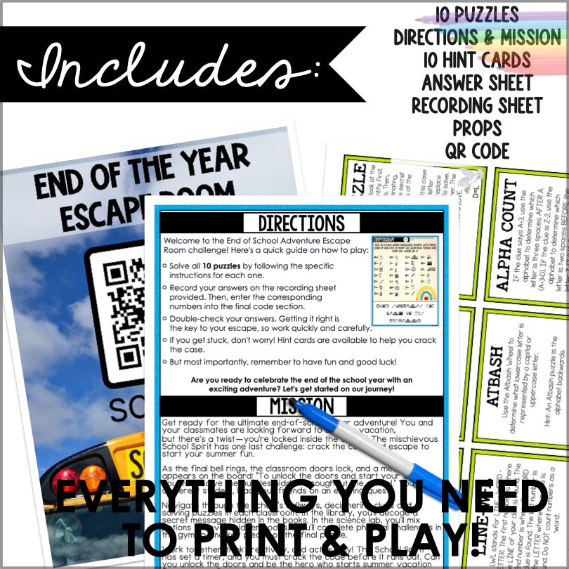 End of the School Year Escape Room Kit - Printable and Engaging Game - Teacher Jeanell