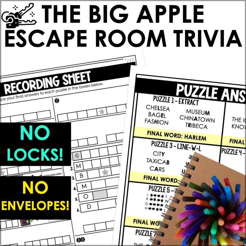 Escape the Big Apple: NYC Heist Trivia Game - Printable Escape Room Family Game Educational Puzzle - Teacher Jeanell