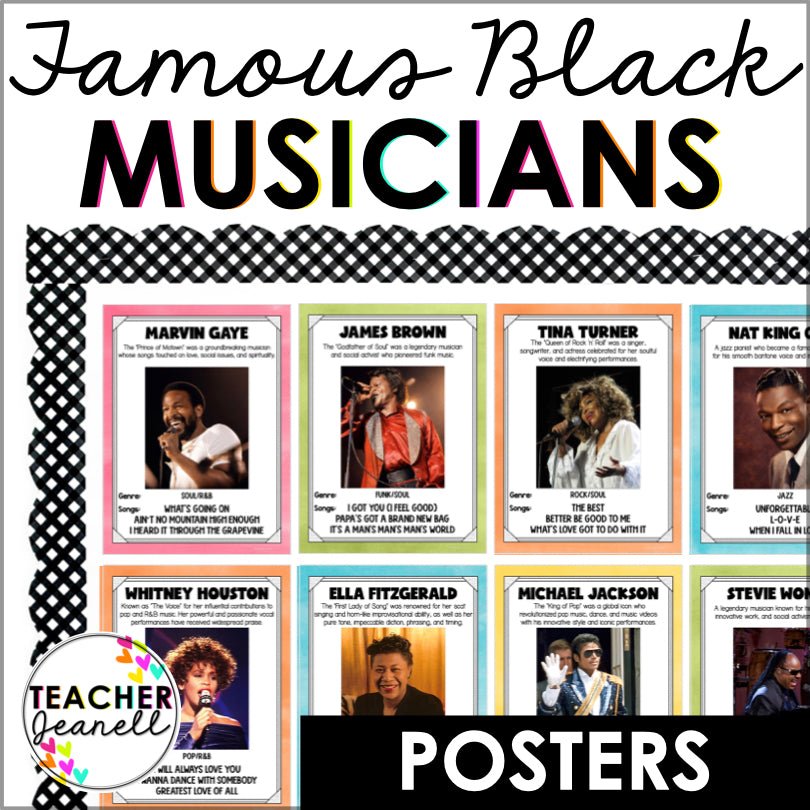 Famous Black Musicians and Singers Posters | Celebrate 20th Century Music Icons - Teacher Jeanell