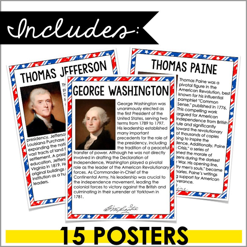 Founding Fathers Poster Set | Fourth of July Independence Day Bulletin Board | Historical Figures of the American Revolution - Teacher Jeanell