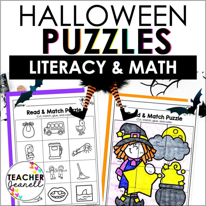 Halloween Learning Puzzles - Alphabet, Numbers CVC Words & Sight Words Matching Activity - Teacher Jeanell