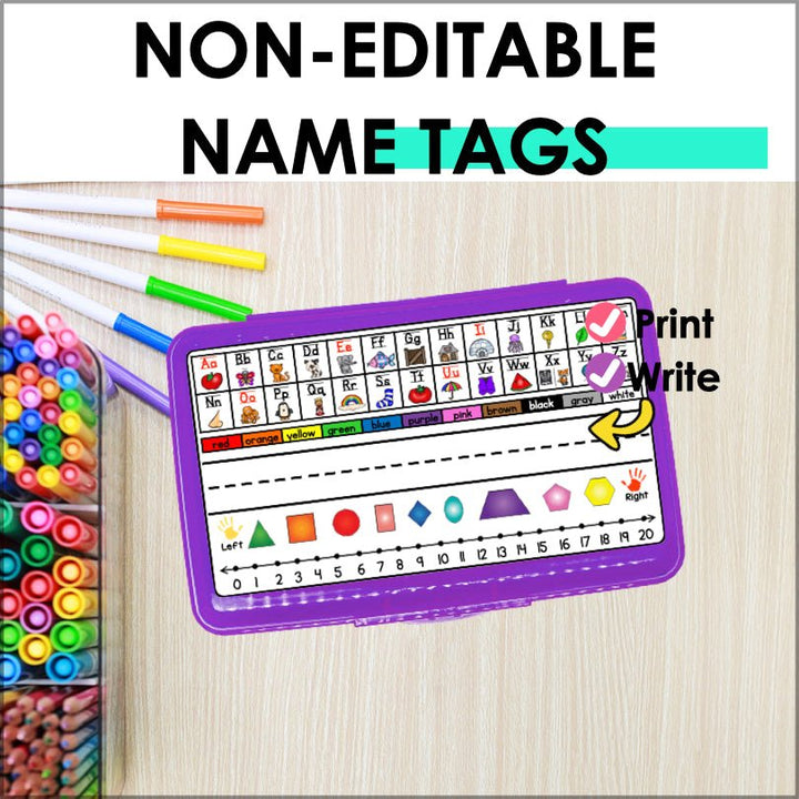 Kindergarten Pencil Box Name Tags Editable - Teacher Jeanell